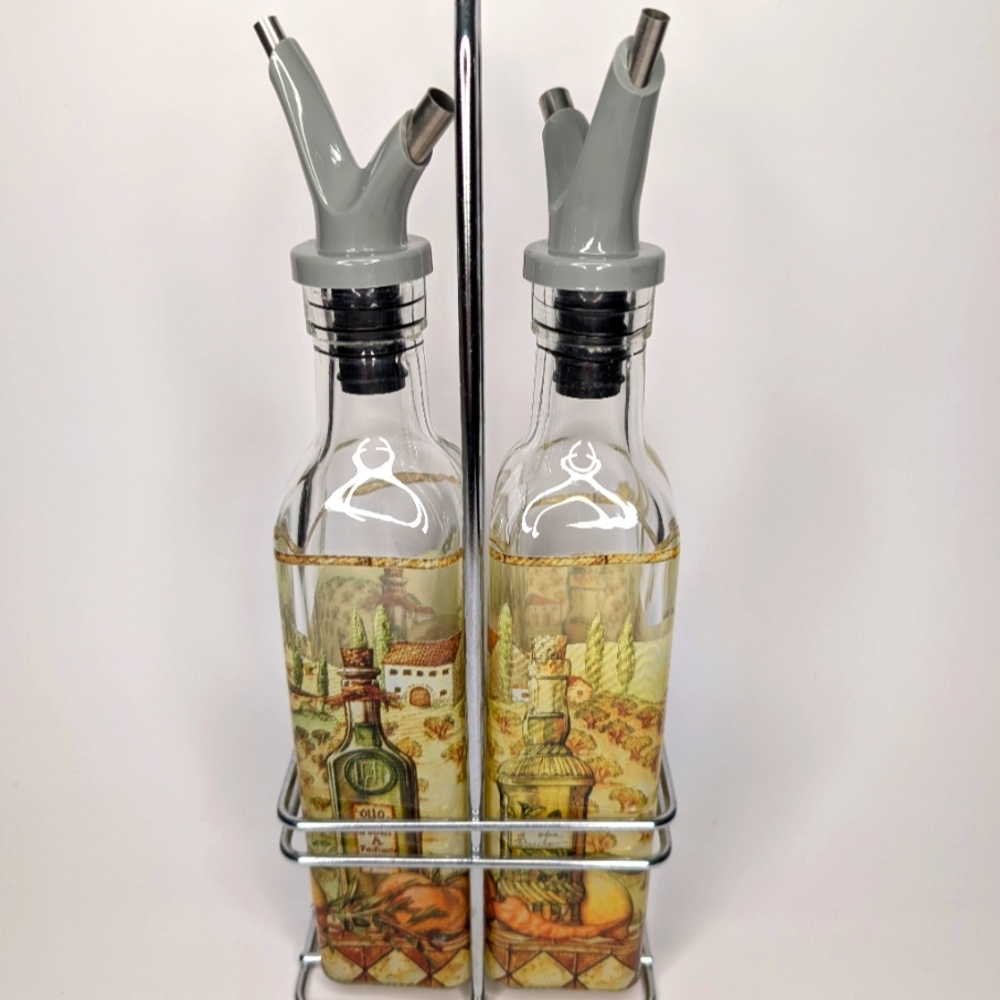 Decorative Glass Oil and Vinegar Dispenser Set